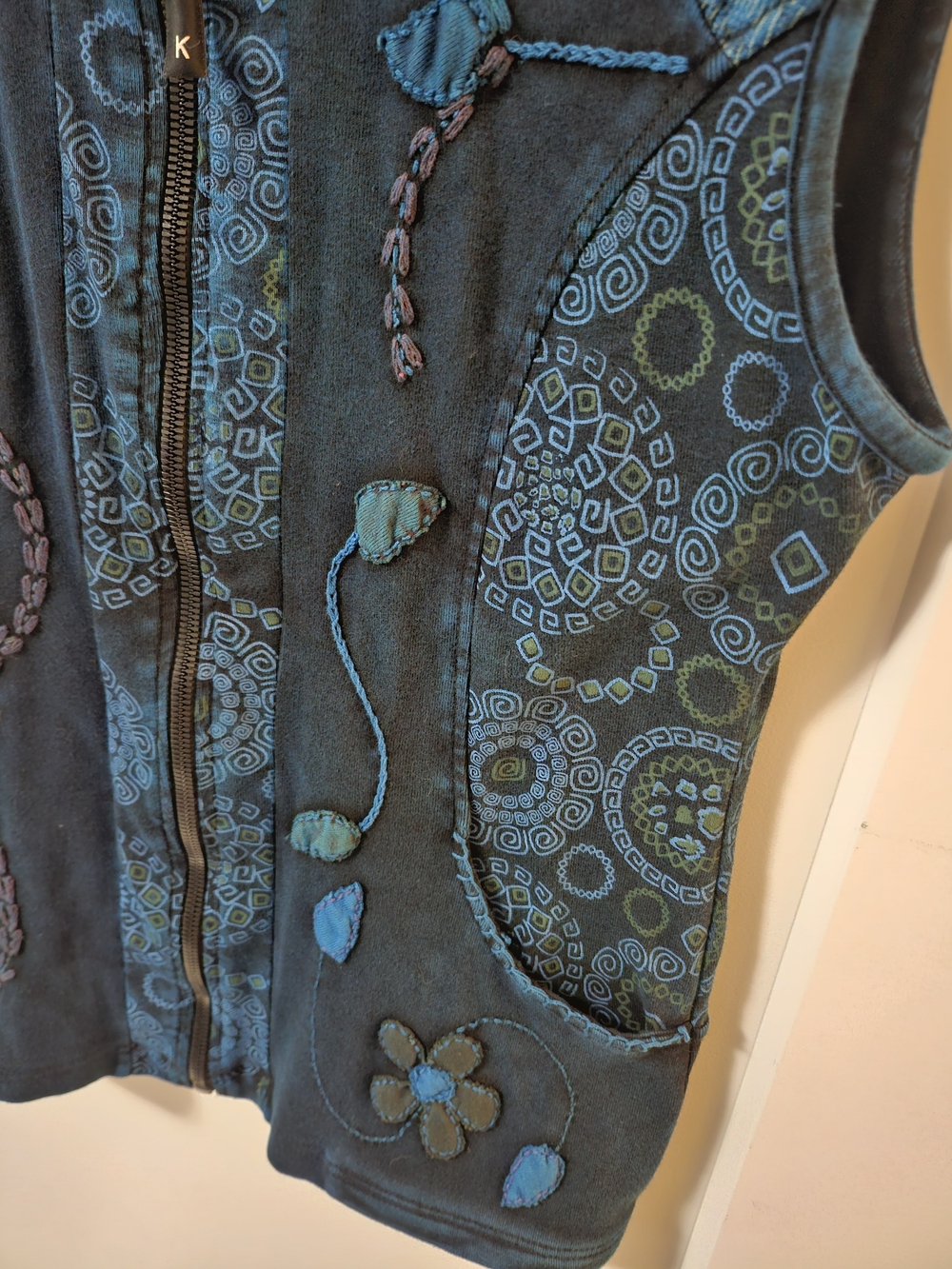 Dark Teal Hippie Boho Embroidered Zip-Up Vest by Ark Imports - Picture 5 of 11